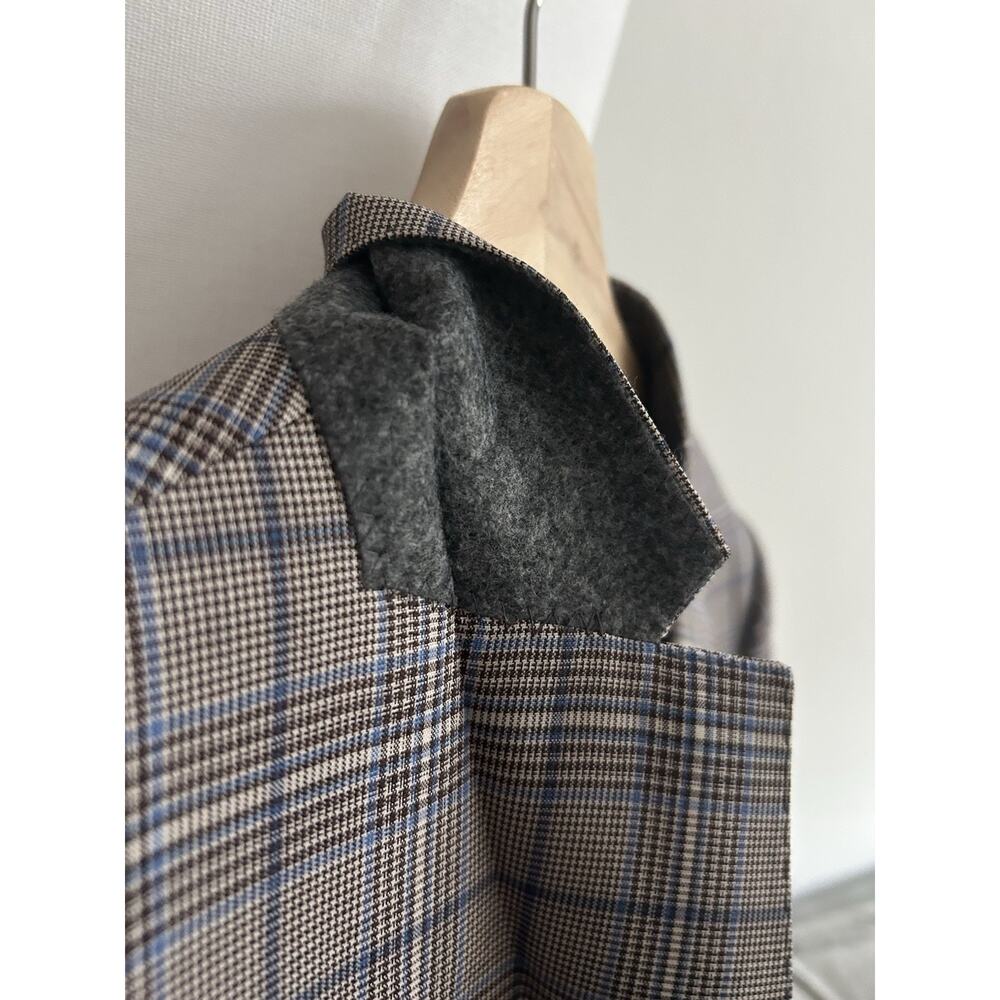 REDA Italy Mens 40 Blazer Sport Coat Brown Blue Plaid Wool Preppy - Picture 3 of 16